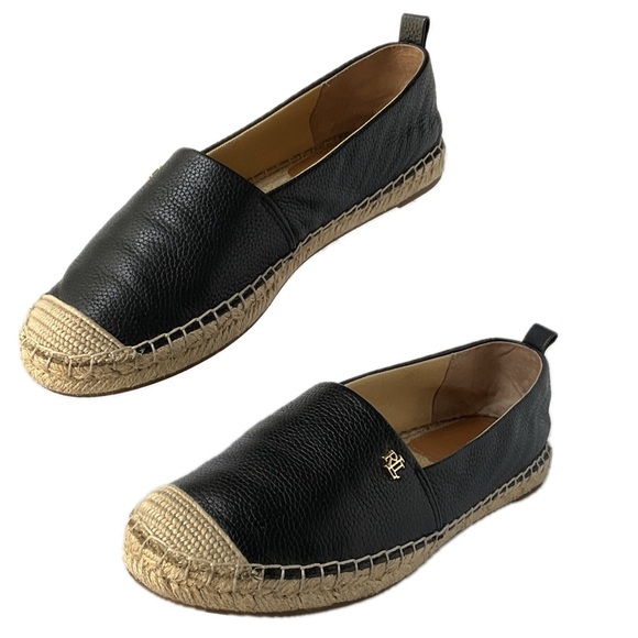 Lauren Ralph Lauren Shoes - Lauren Ralph Lauren Cameryn 7 Black Leather Espadrille with Natural Jute Toe